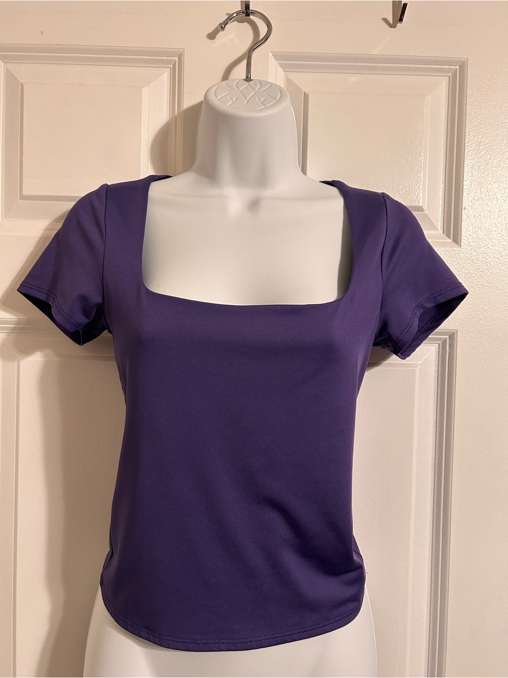 Women's Purple Square Neck Short Sleeve Top